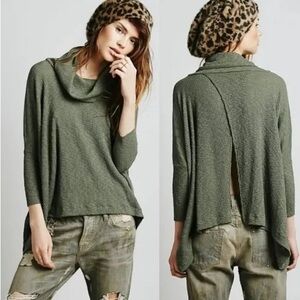 Free People Beach World Traveler Cowl Neck Sweater Split Open Back